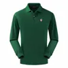 Primavera masculina e outono 100% puro algodão de alta qualidade manga longa casual polos camisa moda lapela golfe esportes pulôver topo 220623