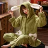 Pajama ustawia kobiety słodkie królik z kapturem wgniecenia piękne długi rękaw plus aksamitne nocne odzież codziennie ciepły zimowy salon domowy Koreański nowy L220803