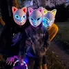 Halloween Demon Slayer Mask Japans anime carnaval Cosplay Cosplay Gloeiende Led Face Masks Festival Favors props Masquerade Fox Party