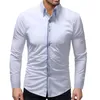 Chemises habillées pour hommes Hommes Couleur unie Manches longues Col rabattu Coton Slim Qualité Chemise décontractée Homme Social BusinessMen