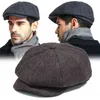 Fashion Wool Tweed Newspaper Boy Cap Fishbone Homens Mulheres Gatsby Retro Pintores Britânicos Hat Dríptão Plato Capinho Preto Cinza J220722