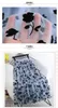 Summer Mesh Print Floral Long Skirt Women Clothes Elastic High Waist Casual Pleated Vintage Mid-calf Tulle Skirts Woman 2022