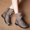 Boots Jianbudan/Real Leather Plush Women Short Retro Casual Autumn Winter Wathproot Dark Dark Dark 220805