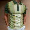 Men's Polos High Quality Striped Plaid Contrast Color Shirt Men's Casual Short Sleeve Lapel Half Zipper Design Trend ClothingMen's Men's