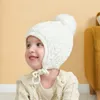 아기 물건 액세서리 모자 귀여운 겨울 따뜻한 아이들 여자 아기 아기 솔리드 모자 니트 울 헤밍 모자 퍼지 볼