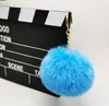 8 cm Pompom Keychain Car Key Rings Goud kleurenketens Pompons Fake Faux konijnbont charmes ketting diy pom poms ballen sleutelhanging dames tas hangerse sieraden geschenken 17 kleuren