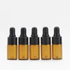 1ml 2ml 3ml Mini garrafa de gotas de gotas de vidro de vidro Clear âmbar garrafas de amostra de vidro pequeno com tampa de prata preta para perfume cosmético e líquido sn4285