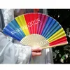 Ventaglio pieghevole arcobaleno Artigianato Ventaglio di stoffa di seta di bambù Ventagli di danza per spettacoli teatrali 38 * 21 cm