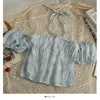 Frauen Blusen Shirts Halter Off Schulter Vintage Floral Print Koreanische Mode Bluse Frau Crop Top Femme Blusas Sommer Frauen ClothesWome