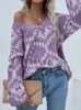 Suéter de malha mulheres profundas v pescoço sexy pullovers ladies impressão mangas longas jumpers moda feminina tops soltos truien dames 220816