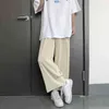 Summer Pleated Wide Pipe Pants Men Fashion Black Grey Beige Casual Pants Men Streetwear Loose HipHop Drawstring Ice Silk Pants J220629