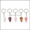 Key Rings Jewelry Natural Stone Angel Sier Color Healing Pink Crystal Car Decor Keyholder Keychains For Women Yydhhome Dro Dhffd