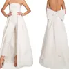 Fashion Designers Wedding Dress Ivory Satin Jumpsuit With Detachable Skirt Back Bow Bride Reception Gowns Sexy Strapless Backless Bridal Pants Suits