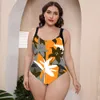 Womens Plus Size Badkläder mode baddräkt badkläder simstrandskläder Siamesisk Flerfärgad tryck i ett stycke ingen BH bygelstöd sommarbaddräkter bikinis 02