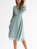 Sfroorge Zarif Çiçek Baskı Kadın Elbise Yaz Gündelik Uzun Kol V Boyun Şifon Elbiseleri A-Line Vintage Giyim Vestidos 220518