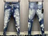 2022 Novo Jeans Masculino Buraco Azul Claro Cinza Escuro Itália Marca Homem Calças Longas Streetwear denim Skinny Slim Straight Biker Jean para D2 Qualidade superior tamanho 28-38 9853