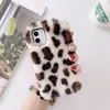 Леопардовые печатные пушистые меховые чехлы для iPhone 13 14 Pro Max 7 8 Plus Bling Blitter Diamond Lins Speat Plush Cover