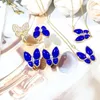 Europe Amérique Mode Bijoux Ensembles Lady Femmes Laiton Réglages Diamant Lapis Lazuli Or 18K Deux Papillon Anneau Boucles D'oreilles Bracelet Collier