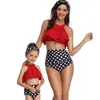 Roupas de banho de verão, família combinando roupas de impressão dupla lótus folha folhas-filho-filhote-filhote de banho e maiô da mãe e filha