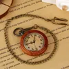 Pocket Watches Retro Red Sandalwood Fashionable Arabic Numbers Design Fob Chain Clock Men's Universal Gift Watchpocket