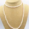 Hand knotted necklace natural 8-9mm white lavender freshwater pearl sweater chain nearly round pearl 50inch