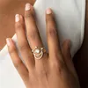 Wedding Rings Delicate White Fire Opal Ring Gold Color Plated Drop Dainty Cz Tiny Set For Women 4pc Stack Edwi22