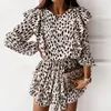 Robes décontractées automne femmes Floral col rond serré mince jupe à volants courte robe Sexy noir grand Mini vente en gros