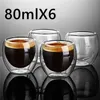 New 6Pcs 80ml 2.7oz Glass Double Walled Cup Heat Insulated Tumbler Espresso Tea Cup Coffee Mug Tazas De Ceramica Creativas 210409