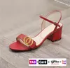 Sandales de créateurs en cuir de fête chaussures pour femmes talon épais mode sexy bride à la cheville talons bas boucle de ceinture en métal talon épais avec boîte femmes chaussure de travail de danse