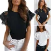 Dames sexy oneshouler kan kant latwerk bareneck stiksel kant -up mouw t -shirt tops 220615