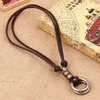 Double Metal Ring pendant Necklace Retro Adjustable Leather Chain Necklaces for women men hiphop Fashion jewelry