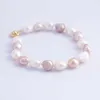 Bracelet fait main Bracelet noué naturel 10-11mm blanc violet perle baroque d'eau douce 20cm pour femmes bijoux mode cadeauBangle Inte22