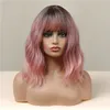 Korte Bob synthetische golvende pruik met pony ombre zwarte roze schouderlengte pruiken voor vrouwen natuurlijk cosplay haar