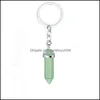 Key Rings Natural Stone Hexagonal Prism Keychains Healing Rose Crystal Car Decor Keyholder For Women Carshop2006 Dhgbq