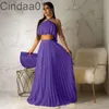 Women Dress Sets Summer Outfits Sleeveless Halter Neck Shirt + Pleated Skirt Two Piece Set Casual Solid Skirts Suits S-XXL