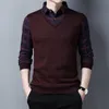 Winter Fashion Mens Sweater Fleece espessado masculino masculino Fake Two Piece camisa Montos masculinos malhas my740 220817