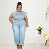 Women's Plus Size Pants Women Jean Jumpsuit 2022 Summer One Piece Outfits Casual Lady Sexy Button Club Clothing Fall Fashion Denim PantsWome