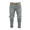 Ripped Hole Jeans för män Hip Hop Cargo Pant Distressed Light Blue Denim Skinny Kläder Full längd Höstbyxor 220328