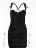 Mozision Fashion Satin Corset Ruched Mini Dress Women Shleeless Party Club Es Summer Suknia Seksowna Backless 220613