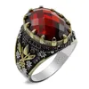 Küme halkaları gümüş erkekler yüzüğü oval kırmızı zirkon vintage Türk moda mücevher hediye cümlesi