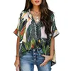 Women's Blouses & Shirts Short Sleeve Women Bohemian Print Casual Loose Button Back Lapel V-Neck Fashion Summer Tops Shirt 2022Women's