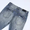 Jeans hommes denim déchiré encre brossé à la main patte de boutonnage taille américaine mode européenne et américaine lavé pantalon slim décontracté