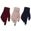 Cinco dedos luvas de inverno Tela de toque de inverno homens homens malhas esticadas quentes imitar lã dedo completo guantes feminino luvas espessura