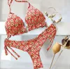 Dambadkläder 2022 Sexig Bikini Blommönster String Set Push Up Baddräkt Bikinis Dam Biquini Beach Baddräkt