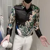 メンズカジュアルシャツ秋の男性＃39; sシャツ3Dピーコックプリント長袖スリムフィットビジネスソーシャルドレスストリートパーティー衣料品