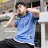 BROWON False Two Short Sleeve Tshirt Mens Hoods Casual Loose Summer Solid Color Stitching Cotton Top Tee 220607