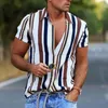 Męskie koszulki 2022summer Męskie Vintage Paski Koszula Moda Luksusowy Krótki Rękaw Hawaje dla Mężczyzn BluSas Camisa Masculina