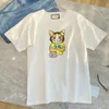 Basit stil sevimli kedi baskı kısa kollu gömlek etiket kadınlar mektup yaz pamuk tişörtler yüksek kalite