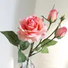 Świąteczny Dekoracyjne Kwiaty Symulowane Rose 1 Flower2 Bud Nawilżający Róża Sztuczna Kwiat Roślin Dekoracja Ślubna Zielona PlantZC1049