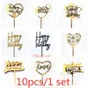 Andra evenemangsfestleveranser 10st/set Love Happy Birthday Cake Toppers Gold Akryl Kids Birhday Topper för bröllopsdekorationer Baby Shower